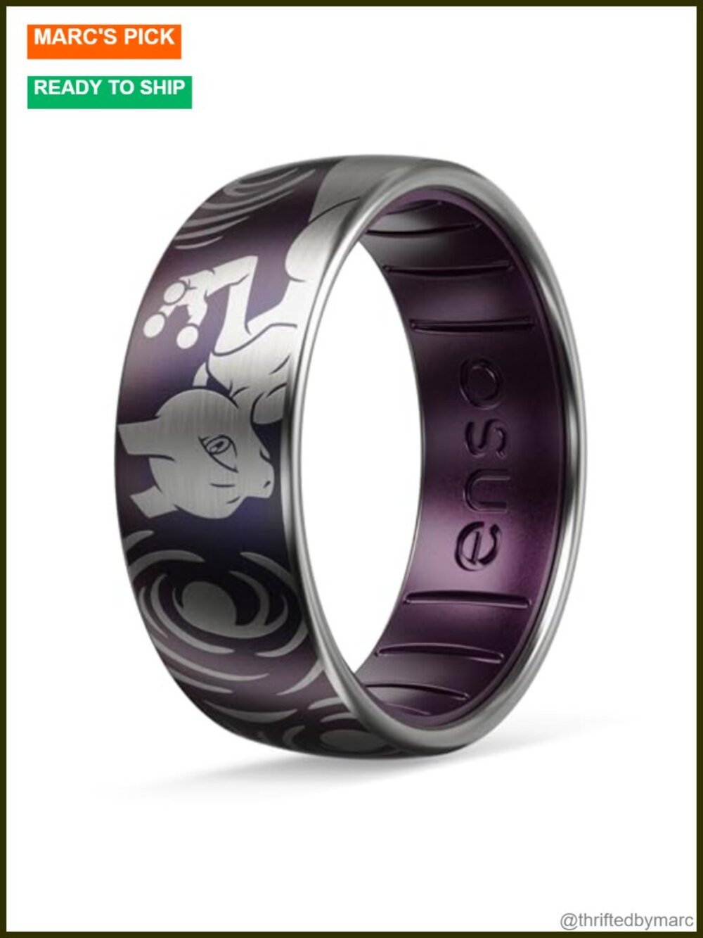 Enso Rings Pokemon Mewtwo Titanium Silicone Hybrid Comfort Ring Size 14